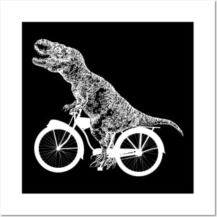 T rex dino bicycling funny Posters and Art